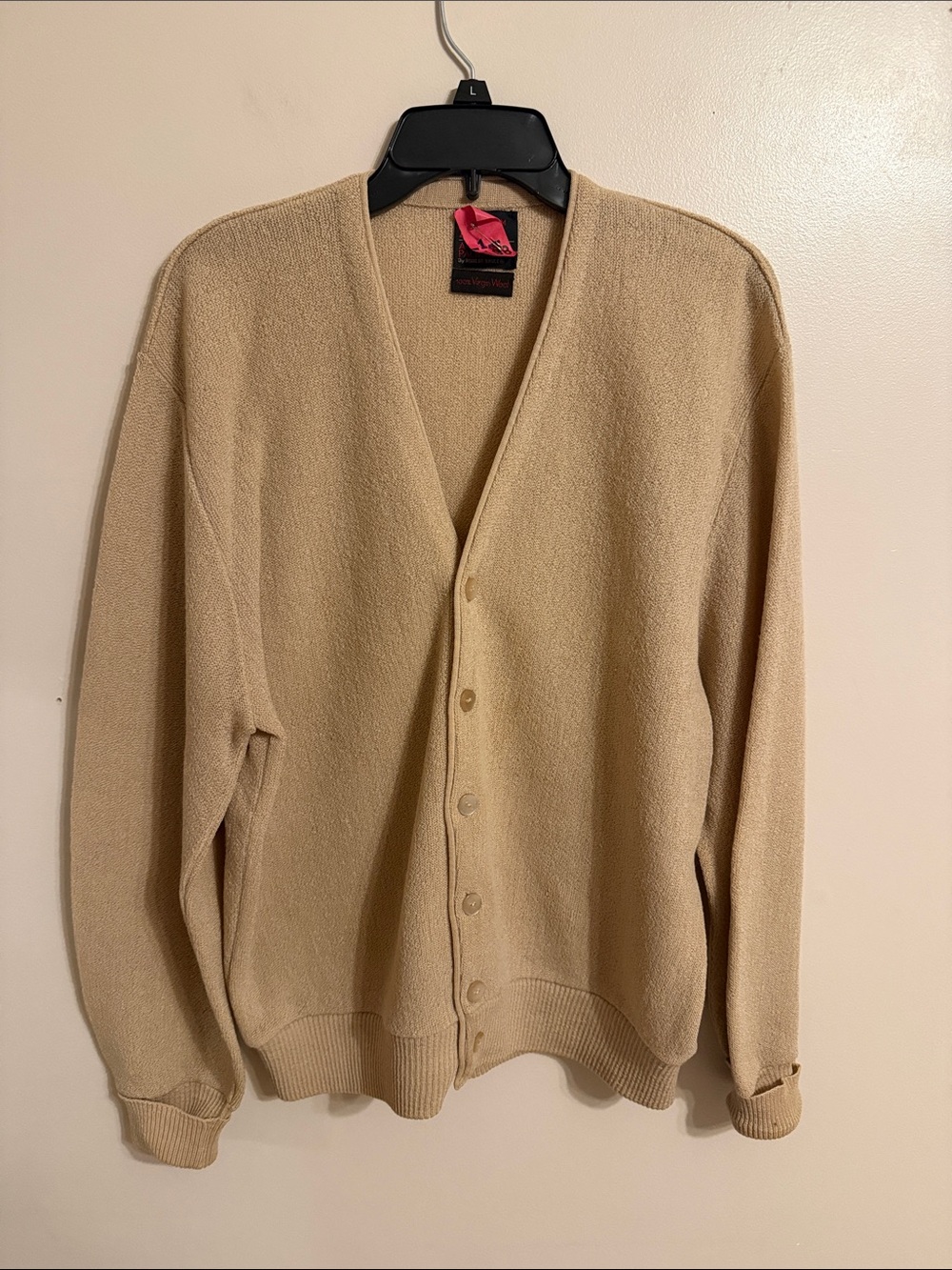Arnold Palmer By Robert Bruce 100% Virgin Wool Cardigan Vintage Tan Sz Medium